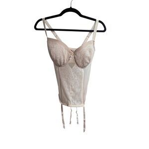 Victoria's‎ Secret Corset Top Womens 34DDD Ivory Lace Mesh Garter Lingerie